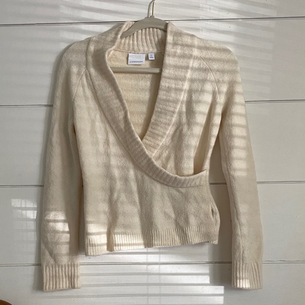 Anthropologie Cream V-Neck Sweater
